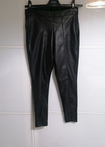 Siyah suni  Deri Kadın Cigarette Pantolon - Görsel 2