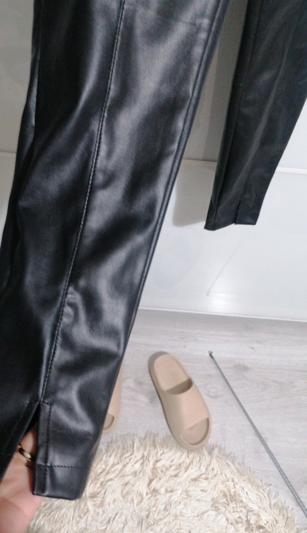 Siyah suni  Deri Kadın Cigarette Pantolon - Görsel 4