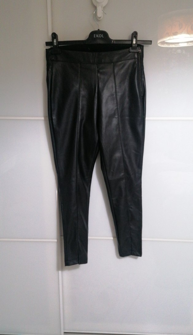 Siyah suni  Deri Kadın Cigarette Pantolon - Görsel 2