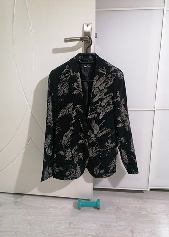 Düğmeli Siyah Desenli Kadın Blazer Ceket