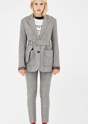 Gri Kemerli Kadın Blazer Ceket - Görsel 18