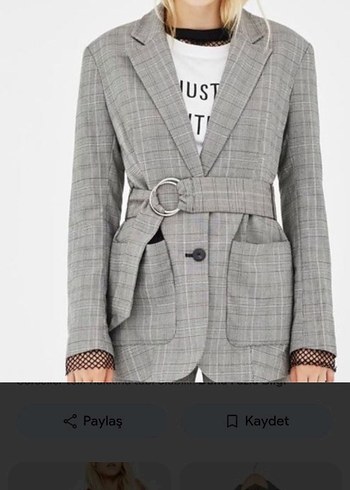 Gri Kemerli Kadın Blazer Ceket - Görsel 2