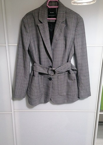 Gri Kemerli Kadın Blazer Ceket - Görsel 3