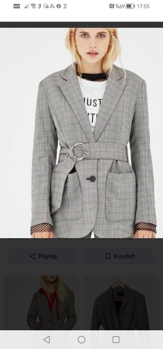 Gri Kemerli Kadın Blazer Ceket - Görsel 2