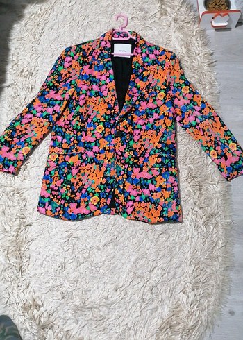 Renkli Çiçek Desenli Kadın Blazer Ceket - Görsel 12