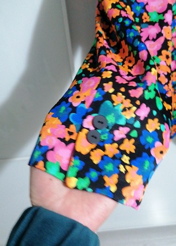 Renkli Çiçek Desenli Kadın Blazer Ceket - Görsel 5