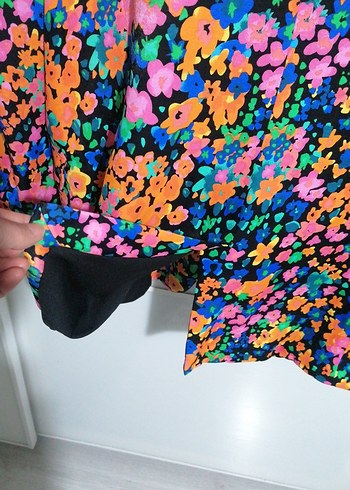 Renkli Çiçek Desenli Kadın Blazer Ceket - Görsel 11