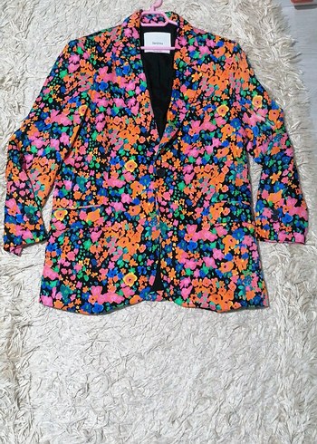 Renkli Çiçek Desenli Kadın Blazer Ceket - Görsel 2