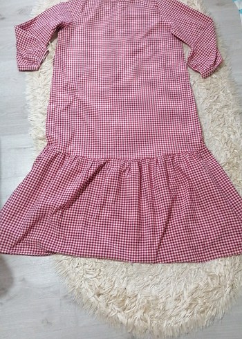 Pembe Kareli Uzun Kadın Elbise