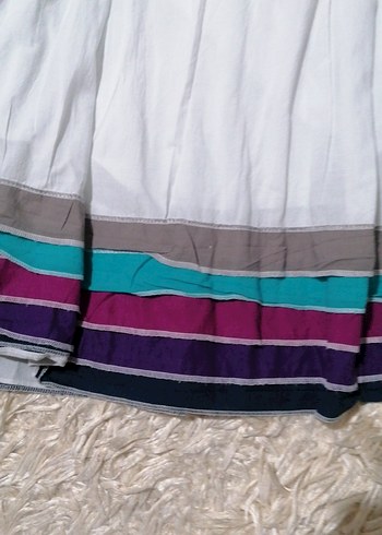 Batik Renkli Çizgili Uzun Pilili Bohem Etek