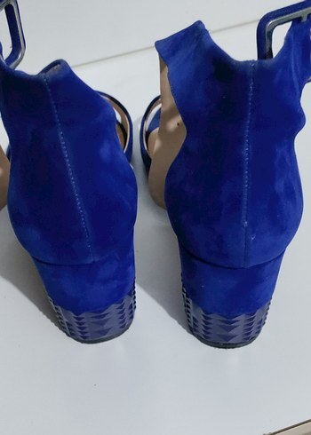 Kadın Mavi Süet Tokalı Topuklu bayan Ayakkabı - Görsel 4