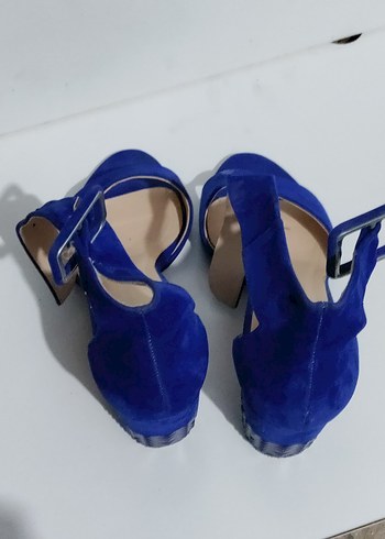 Kadın Mavi Süet Tokalı Topuklu bayan Ayakkabı - Görsel 5