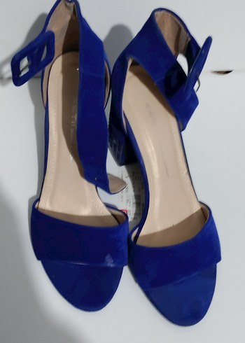 Kadın Mavi Süet Tokalı Topuklu bayan Ayakkabı - Görsel 2