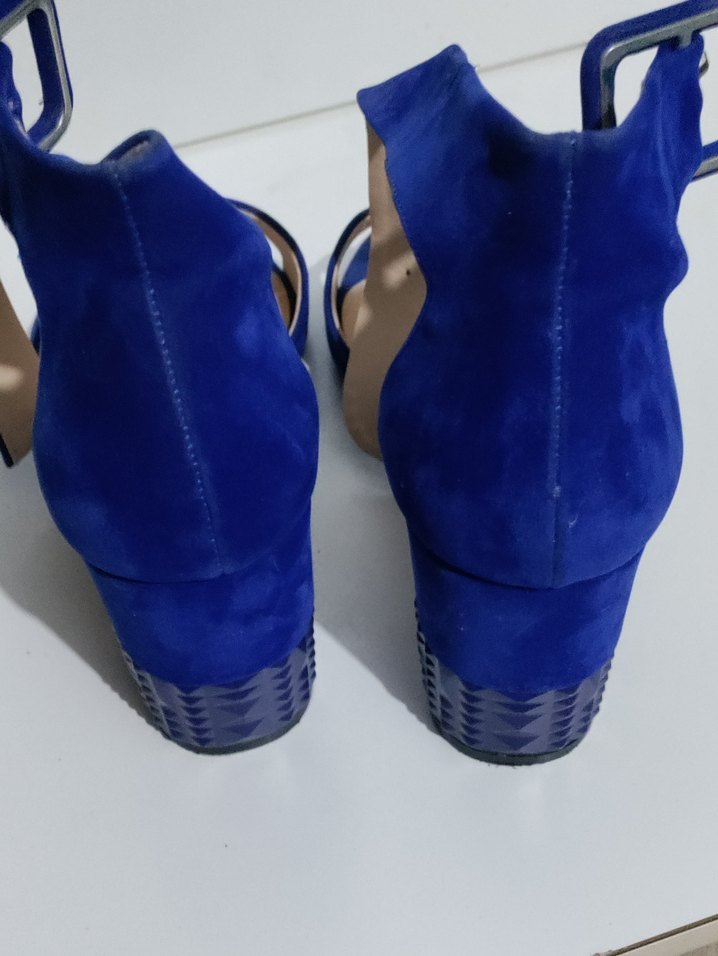 Kadın Mavi Süet Tokalı Topuklu bayan Ayakkabı - Görsel 4