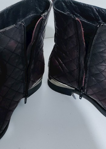 Bordo Deri Fermuarlı Blok Topuklu Bot - Görsel 3