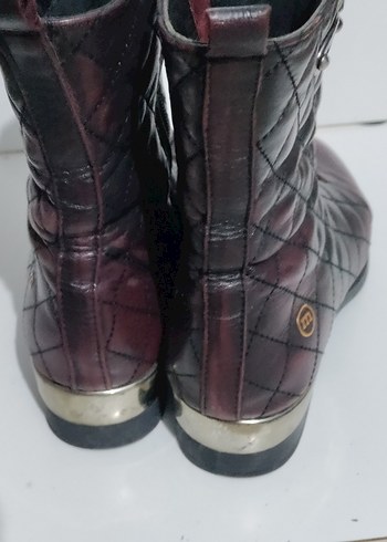 Bordo Deri Fermuarlı Blok Topuklu Bot - Görsel 4