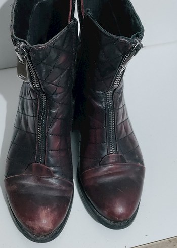 Bordo Deri Fermuarlı Blok Topuklu Bot - Görsel 5