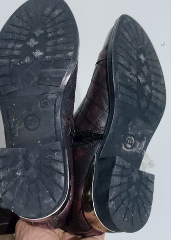 Bordo Deri Fermuarlı Blok Topuklu Bot - Görsel 6