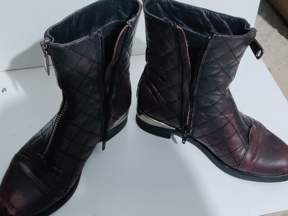 Bordo Deri Fermuarlı Blok Topuklu Bot - Görsel 3