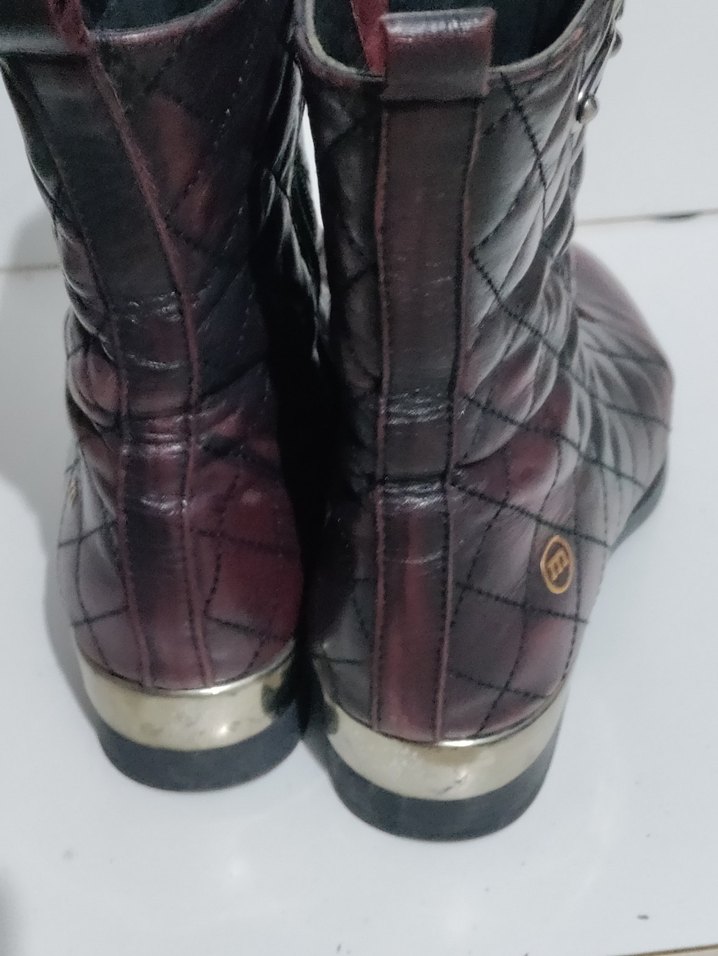 Bordo Deri Fermuarlı Blok Topuklu Bot - Görsel 4