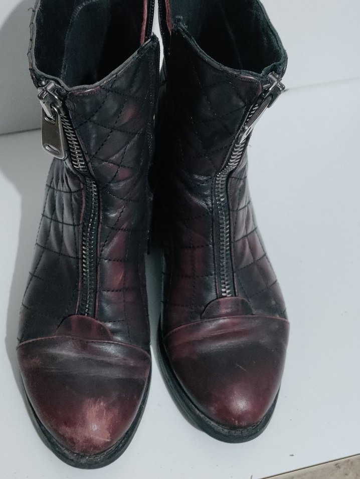 Bordo Deri Fermuarlı Blok Topuklu Bot - Görsel 5