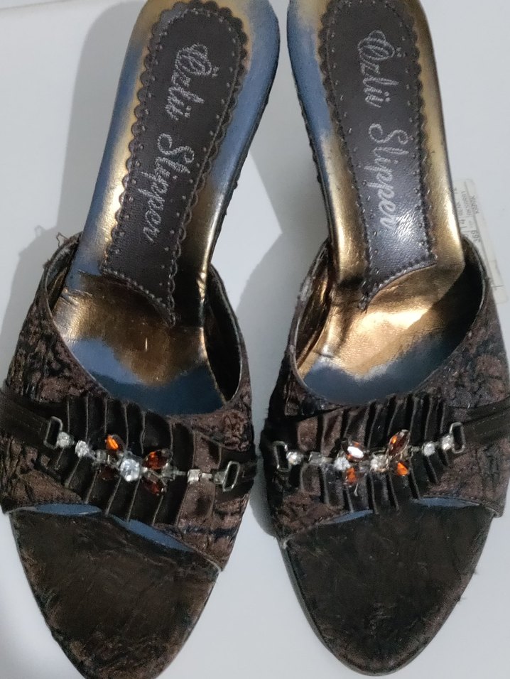 Kahverengi Süet Yılan Desenli Kadın Dolgu Topuk Terlik - Görsel 5