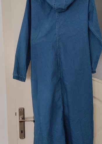 Diğer Kadın Mavi Uzun Denim Fermuarlı Kaban