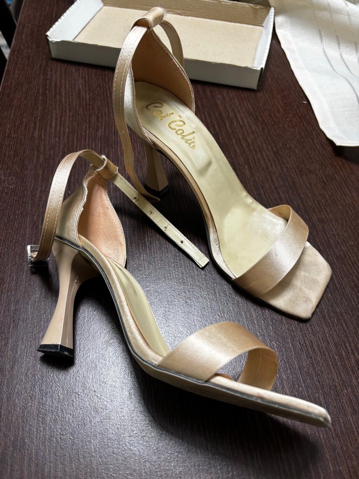 Bej Saten Stiletto Topuklu Kadın Ayakkabı - Görsel 2