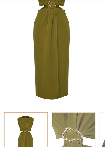 Drapeli Uzun Haki Midi Elbise - Görsel 4