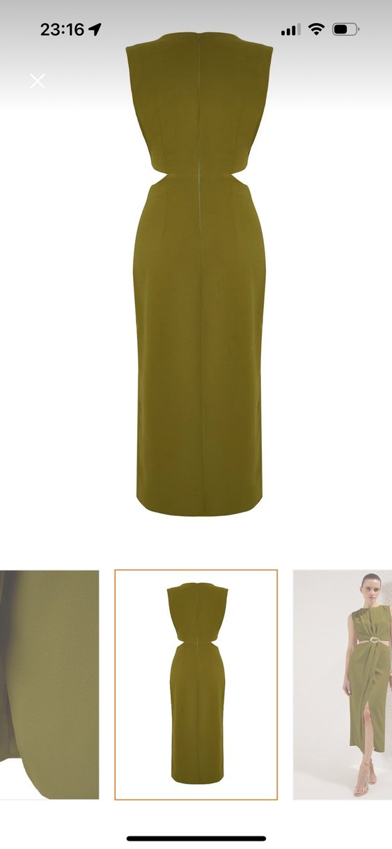 Drapeli Uzun Haki Midi Elbise - Görsel 3