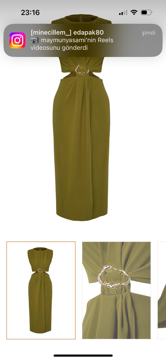 Drapeli Uzun Haki Midi Elbise - Görsel 4