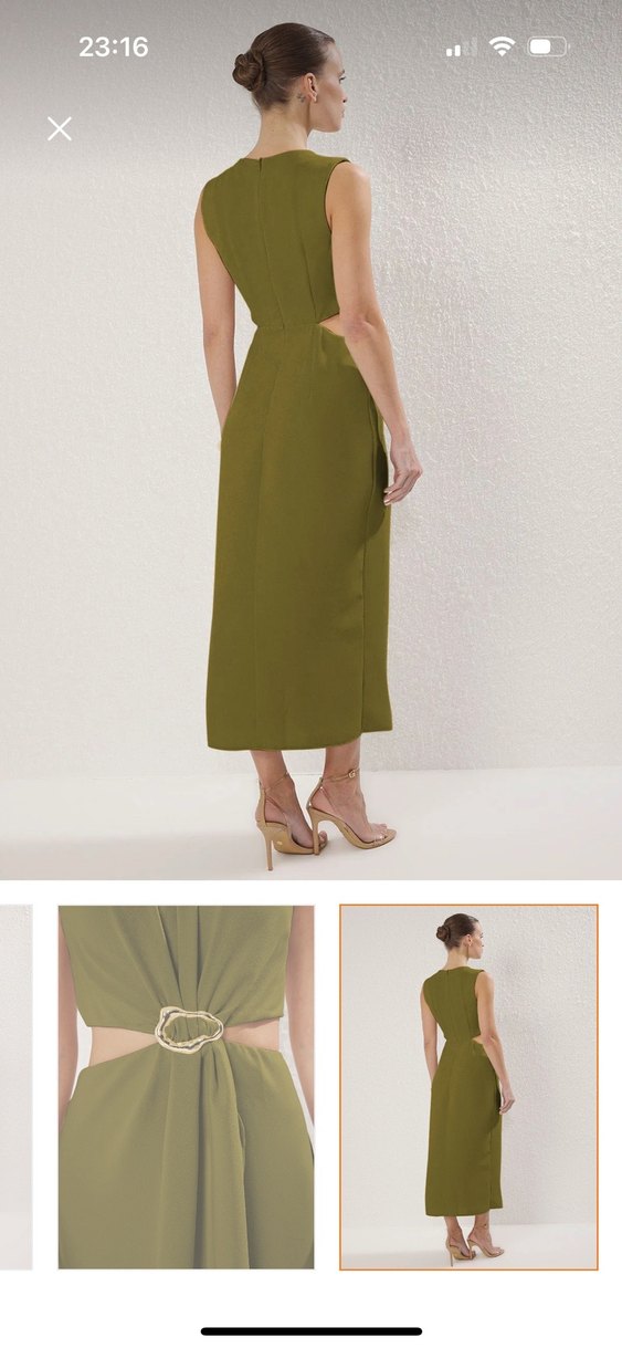 Drapeli Uzun Haki Midi Elbise - Görsel 2