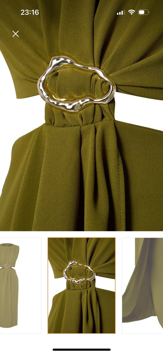 Drapeli Uzun Haki Midi Elbise - Görsel 5