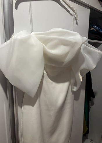 Beyaz Straplez Uzun elbise - Görsel 4