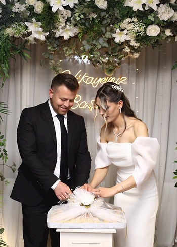 Beyaz Straplez Uzun elbise - Görsel 2