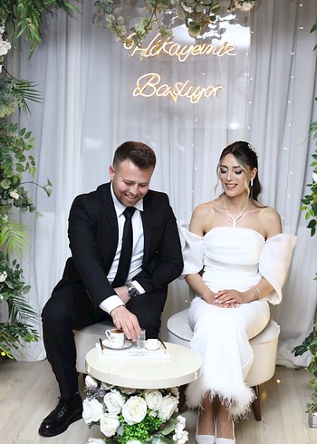 Beyaz Straplez Uzun elbise - Görsel 5