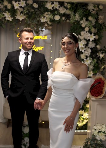 Beyaz Straplez Uzun elbise - Görsel 6