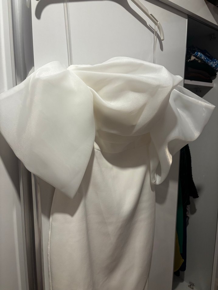 Beyaz Straplez Uzun elbise - Görsel 4