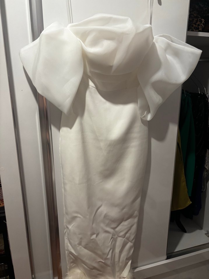 Beyaz Straplez Uzun elbise - Görsel 3