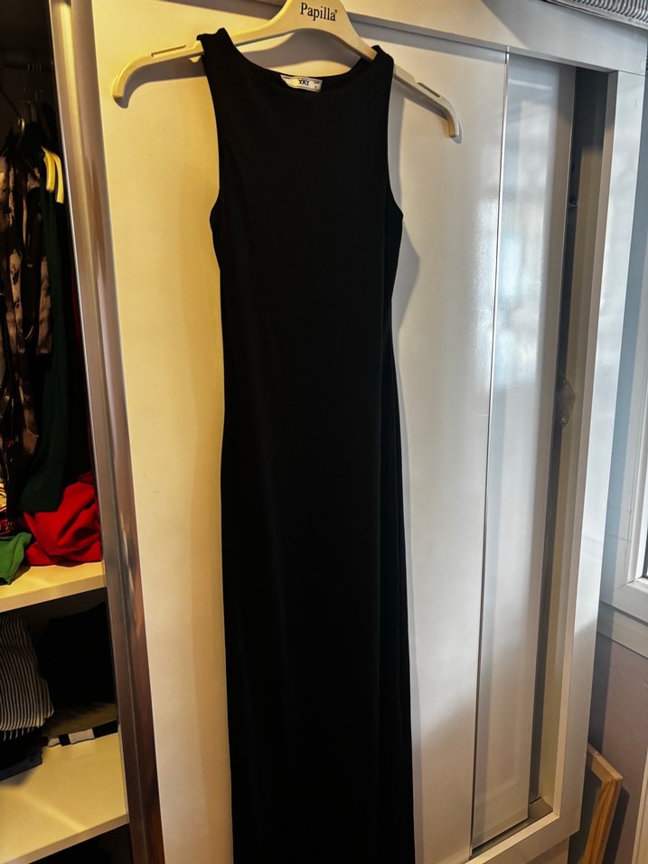 Siyah Drapeli Uzun Kadın Elbise - Görsel 2