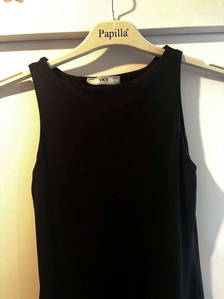 Siyah Drapeli Uzun Kadın Elbise - Görsel 3