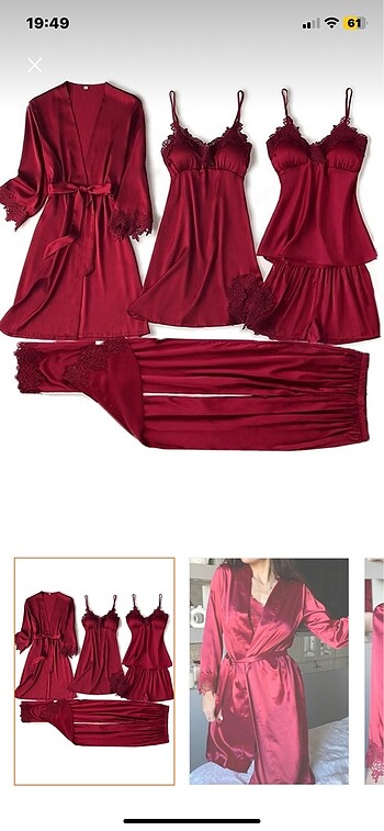 46 Beden bordo Renk Saten 5li pijama takımı