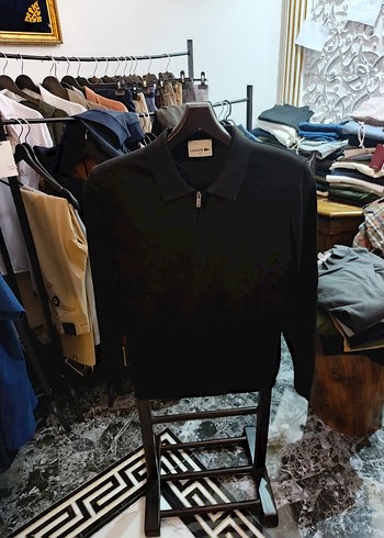 Lacoste Siyah Polo Yaka Yarim Fermuarli Triko Kazak