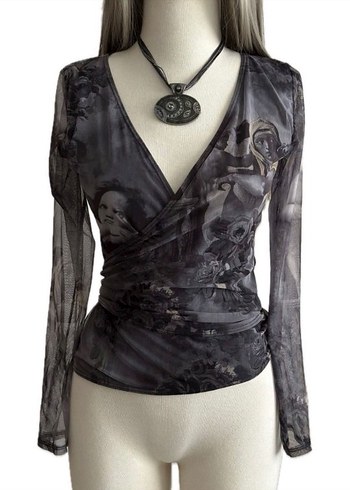 bağlamalı vintage tül bolero bluz