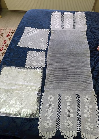 El İşi Beyaz Dantel Örtü Seti