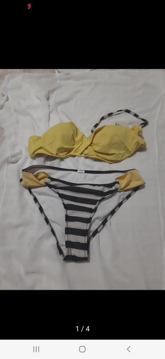 Sarı Bikini Üstü ve Çizgili Alt - Görsel 2