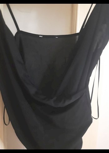 Siyah Drapeli İnce Askılı Kadın zıbın - Görsel 2