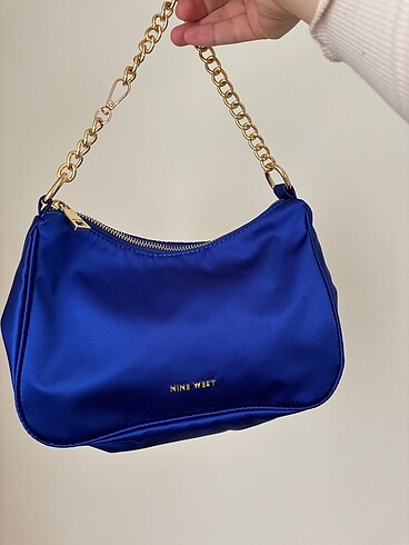 Nine west saten gece mavisi abiye çanta