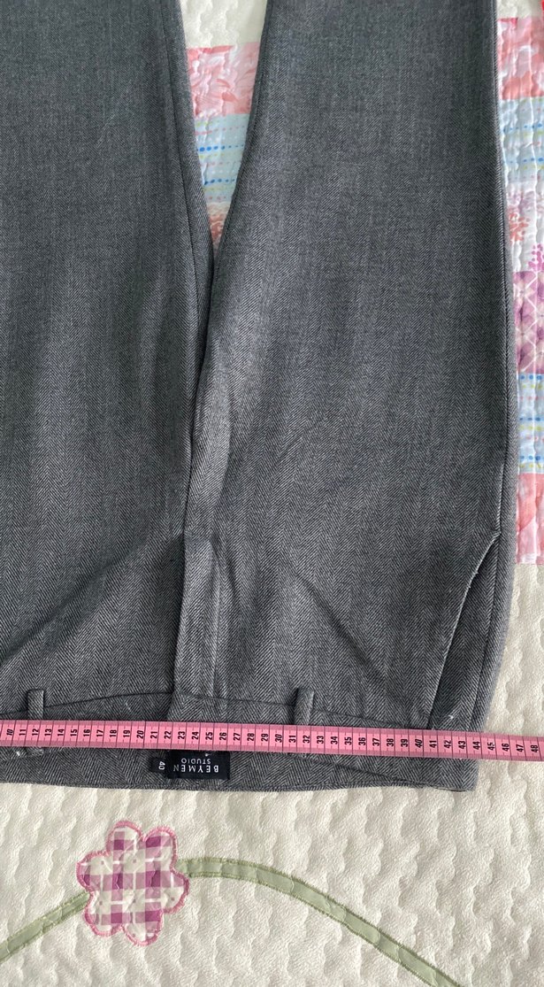 Gri Midi Kumaş Kadın Pantolon - Görsel 3