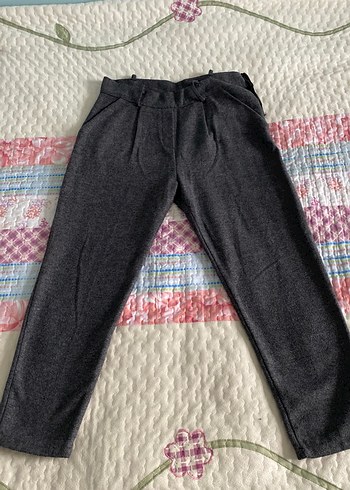 Gri Pilili Rahat Kesim Kadın Kaşe Pantolon - Görsel 3